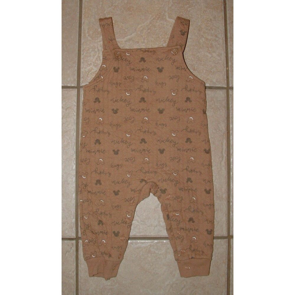 DISNEY Unisex Sz 12 Months Brown Quilted MICKEY MINNIE MOUSE Overalls